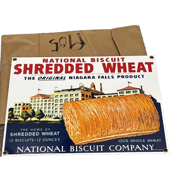 Sealed Nabisco Shredded Wheat Ande Rooney Enameled 9x11 Sign From 1990 New - Picture 1 of 6